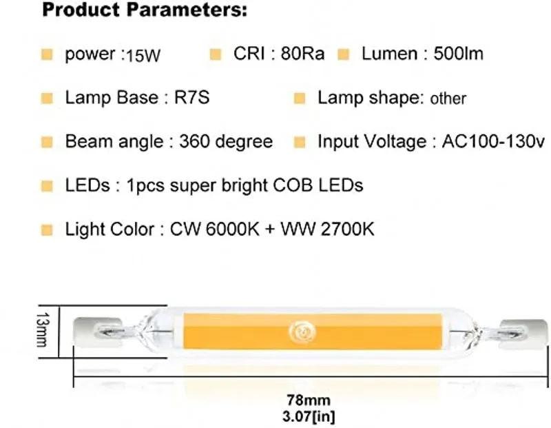 Lampadina LED COB R7S J78 J118 Tubo di vetro dimmerabile 78mm 118mm Uguale 60W 120W Lampade alogene AC 110V 220V 230V  39