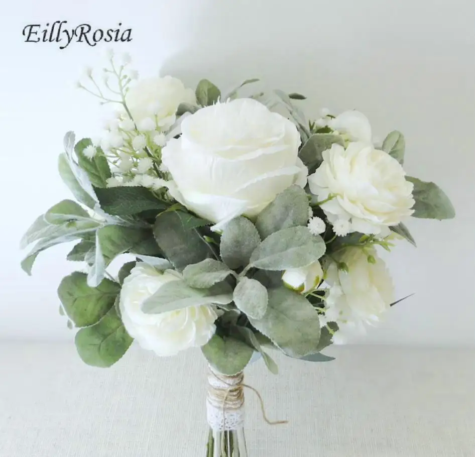 EillyRosia-ramo de novia blanco y verde, flores de boda sencillas para dama de honor a juego, conjunto de colección de boda, novedad