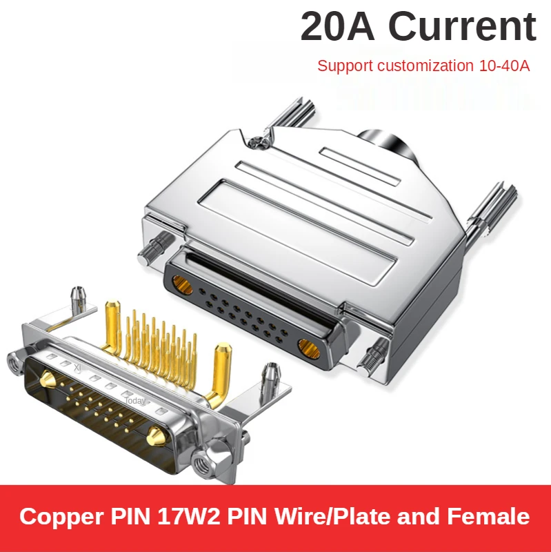 Large Current DB17W2 Plug DB17 Male and Female 17W2 Connector DB19 Pin Connector 2-core Power Head Signal Computer Components