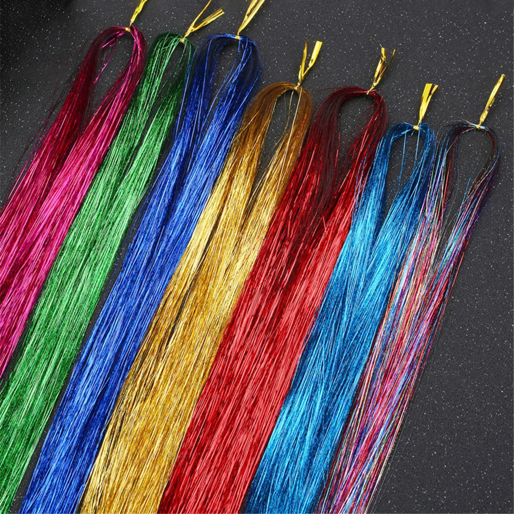 Hair Tinsel Strands Of Hair Colored Hair Strands Glitter Hair Extensions For Braids Hair Dazzle Braids With Elastic Extensiones