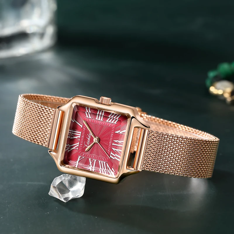 Top Brand Luxury Square Fashion Versatile Women's Small Green Watch Roman Numerals Quartz Wristwatch