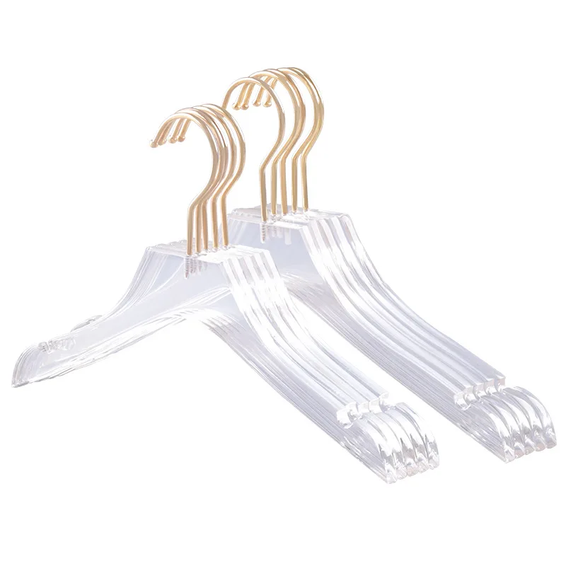 5 Pcs Clear Acrylic Clothes Hanger with Gold Hook, Transparent Shirts Dress Hanger with Notches for Lady Kids