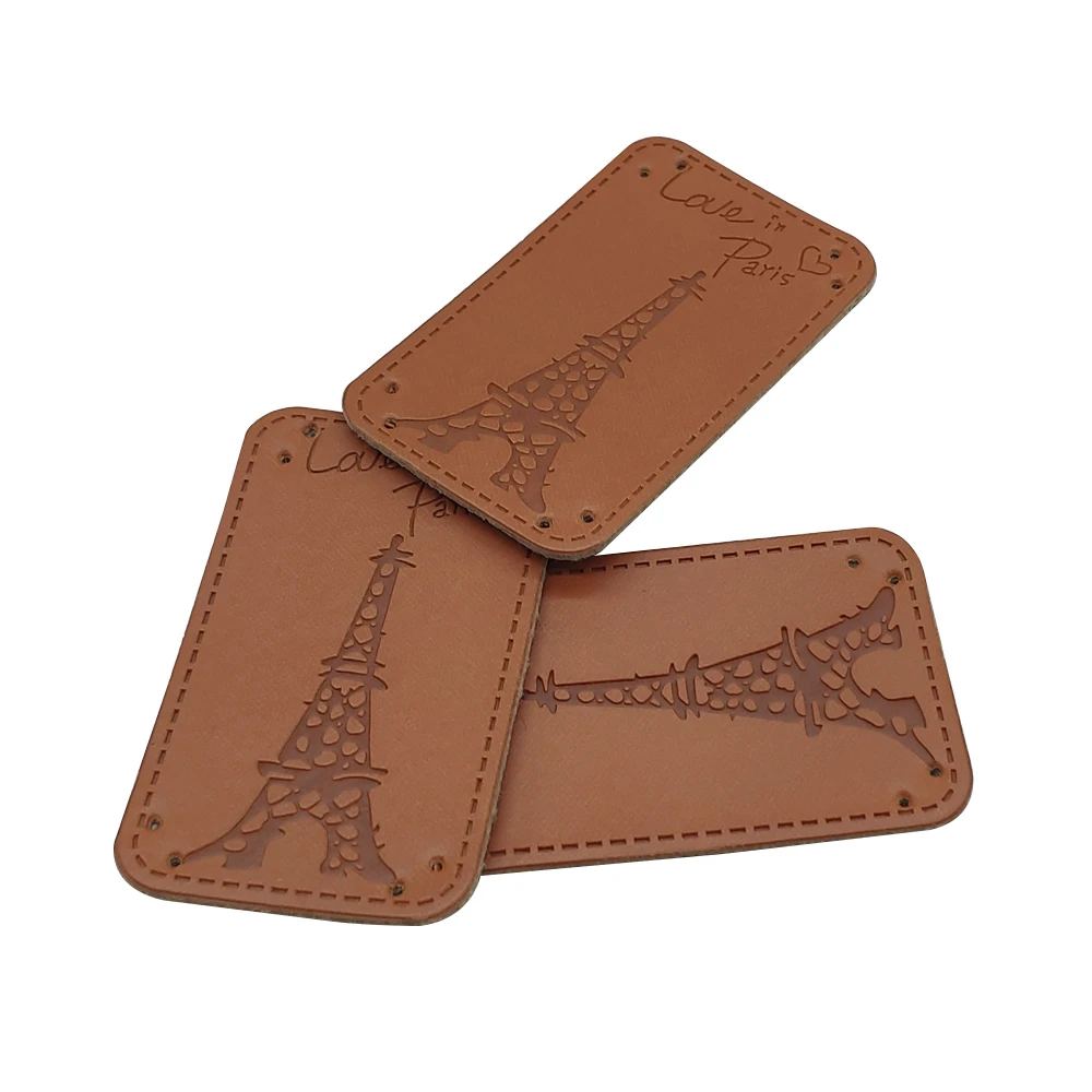 Love Paris Clothing Leather Patches for Clothes Sewing Accessories France Tower Handmade Leather Tags for Handwork Gift Labels