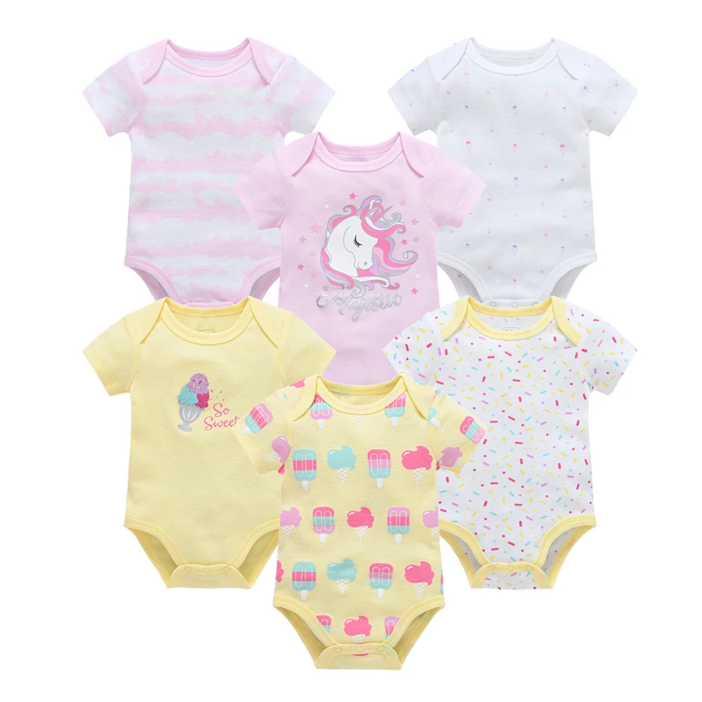 2021 New Summer Baby Bodysuit 3 6 Pcs/set Short Sleeve Cartoon Cotton Clothes Body bebe Newborn Clothes Infant Overalls