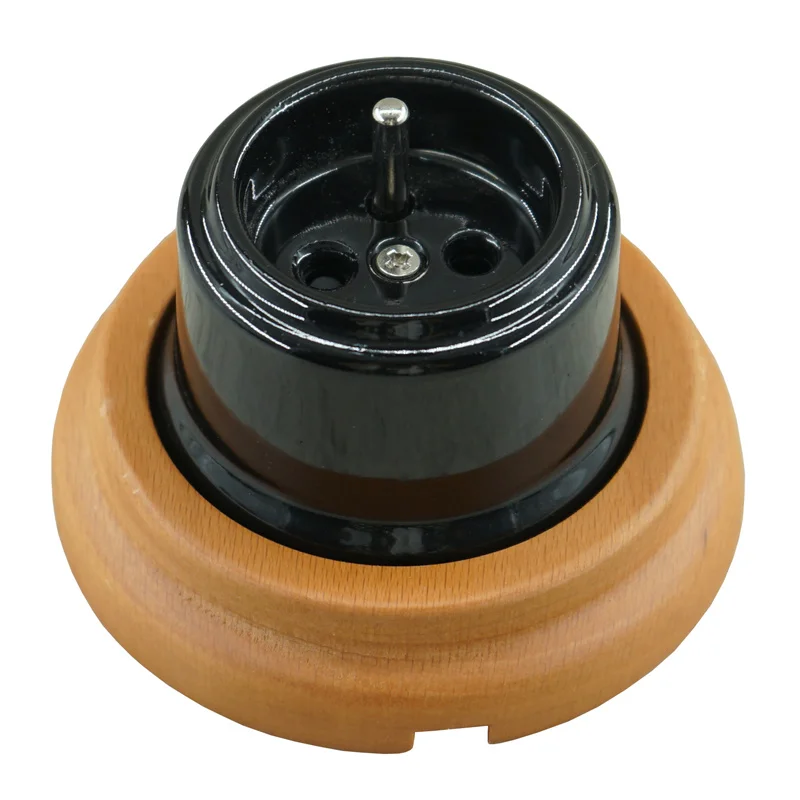 French Retro Porcelain Wall Socket With Wooden Frame Ceramic Socket Outlet, 240V,16A