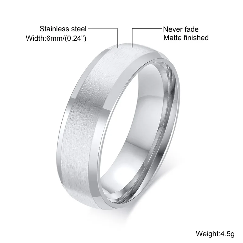 Basic Plain Wedding Bands Ring for Women Men, Anti Allergy Stainless Steel Classic Finger Jewelry,6mm,US Size 6 to 14