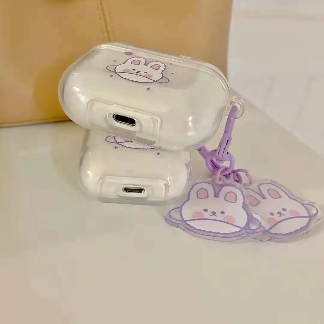 Kreskówka niedźwiedź królik przezroczysty przezroczysty miękkie silikonowe futerały dla Apple Airpods 1 2 Pro okładka Funda z pęku kluczy