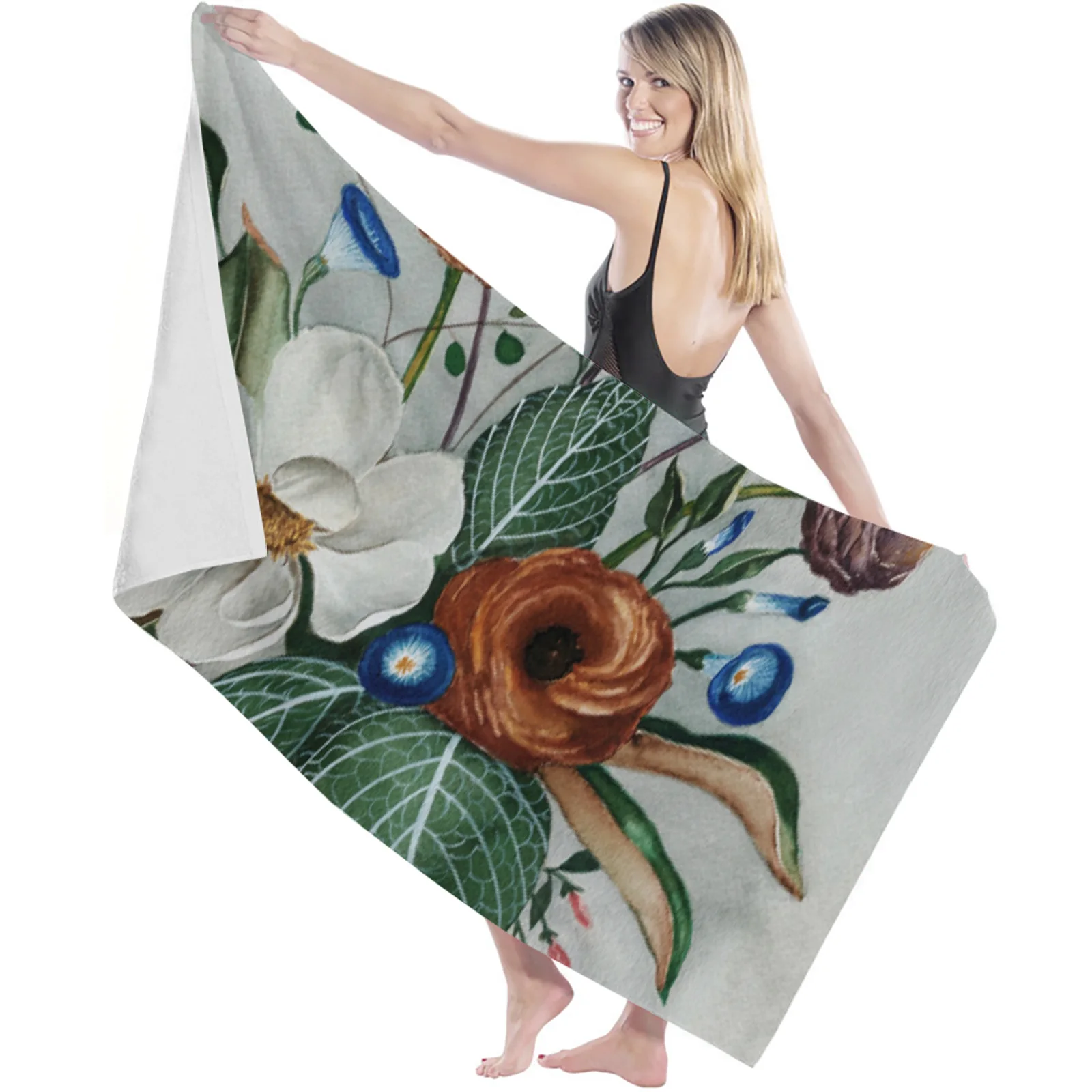 Moody Magnolia Beach Towel Sports Quick Dry Microfiber Towel Beach Blanket for Adults Kids Outdoor Picnic Blanket