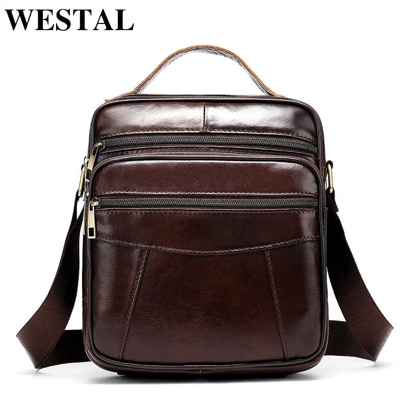 

WESTAL men's shoulder bag leather bag fashion messenger bags flap zipper designer male solid crossbody handbags drop ship 8318