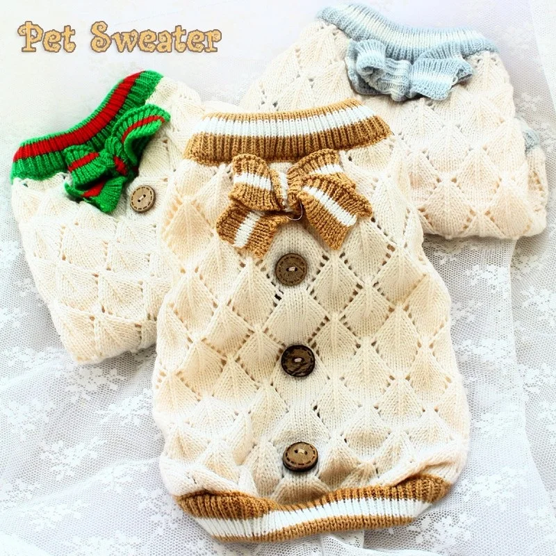 

3 Colors Dog Sweater Pet Clothes Adorable Soft Knitwear Fashion Rhombus Openwork Jumper Holiday Spring Autumn Walks Outwear