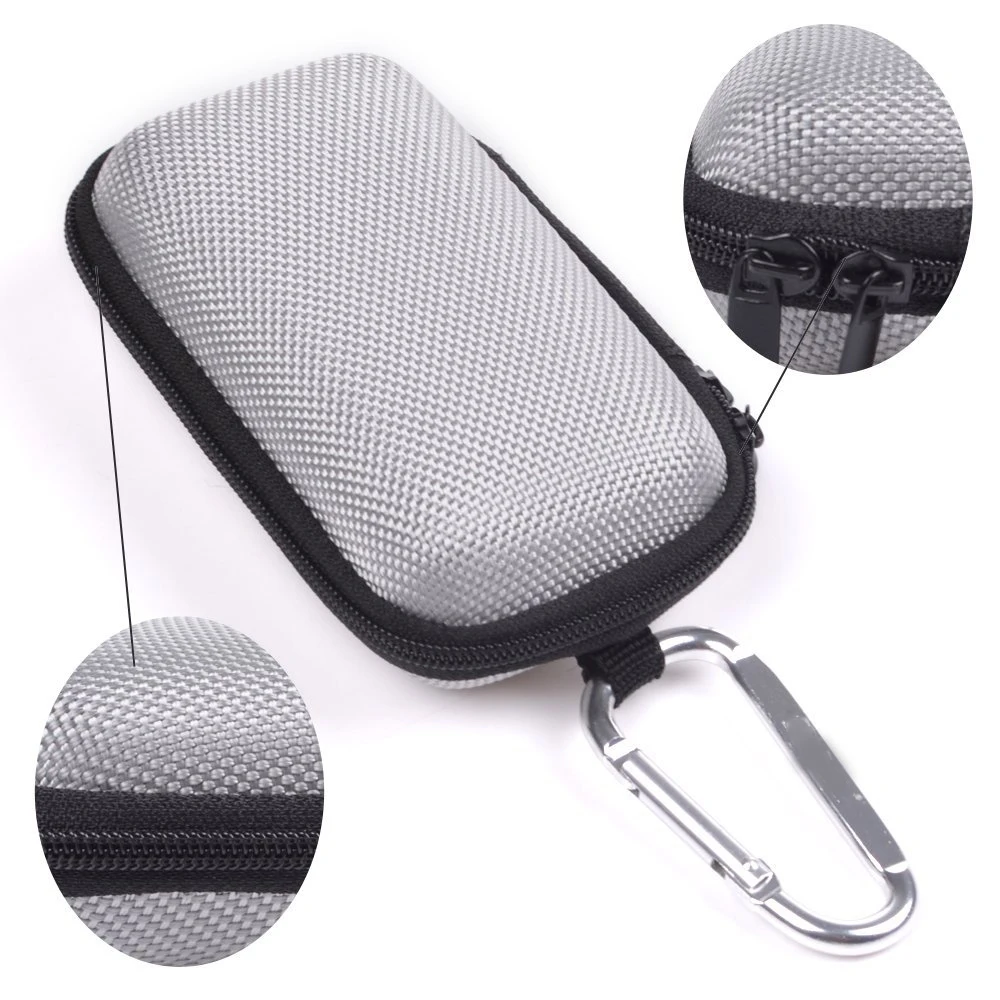 Silver Rectangle Shaped Hard Headset EVA Case Bag And Climbing Carabiner for MP3/MP4 Bluetooth Earphone Earbuds with Mesh Pocket