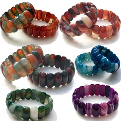 Genuine Natural Botswana Agate Gemstone Bracelets Woman Lady Stretch Crystal Rectangle Bead Bangle Onyx Bracelet 10*25mm
