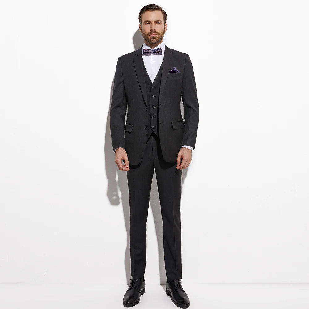 Costumes de mariage sur mesure pour hommes, smoking de marié, coupe couvertes, gris charbon foncé, imbibé de glaçure jacquard, 3 pièces, 2020