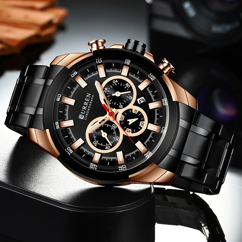 CURREN – montres pour hommes, grande marque, montre de Sport de luxe pour hommes, montres militaires en acier à Quartz, chronographe or Design