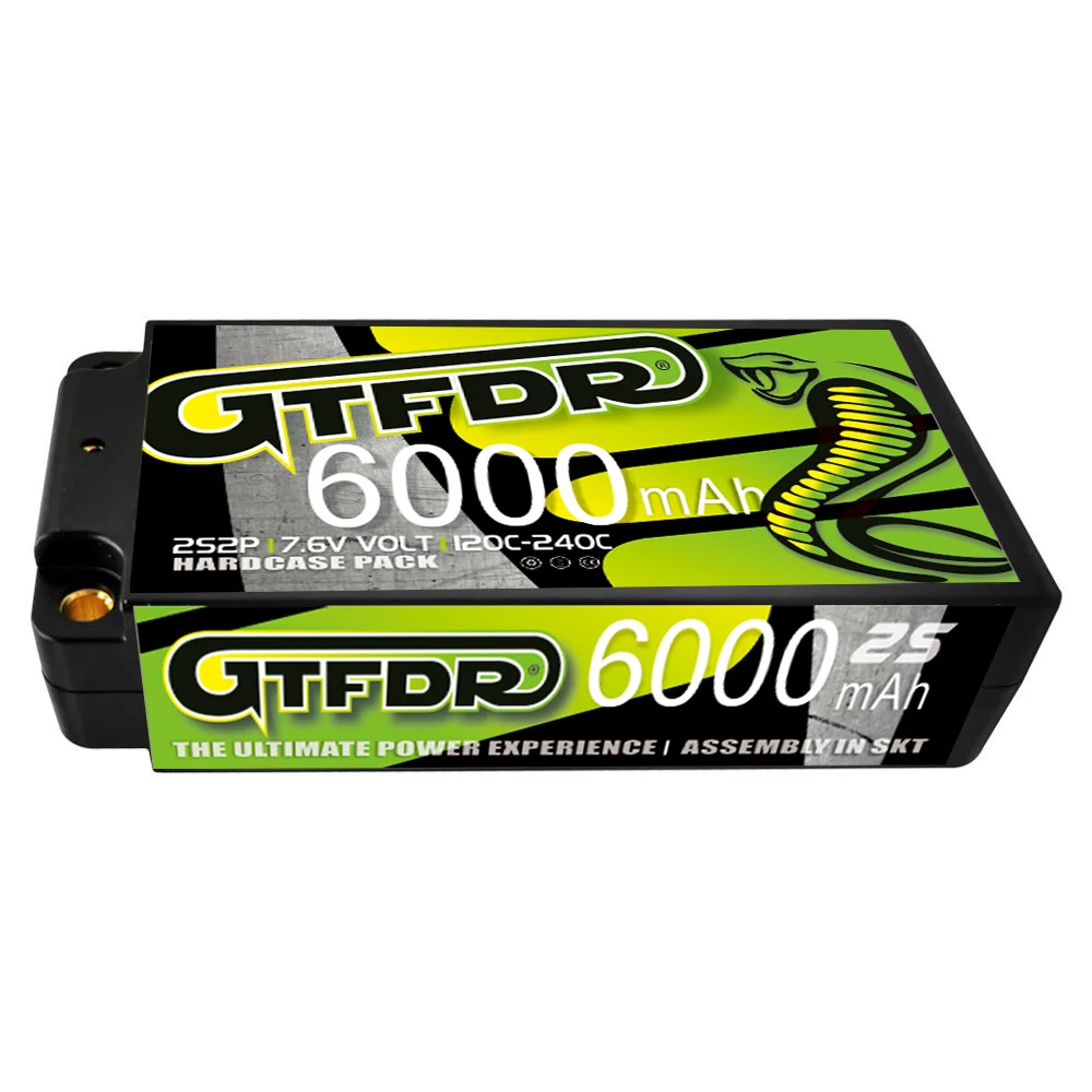 GTFDR RC Lipo Battery 2S Shorty HV 7.6V 6000mah 120C Hardcase 4mm 5mm Bullet Competition Short-Pack for RC 1/10 Truck Buggy Car