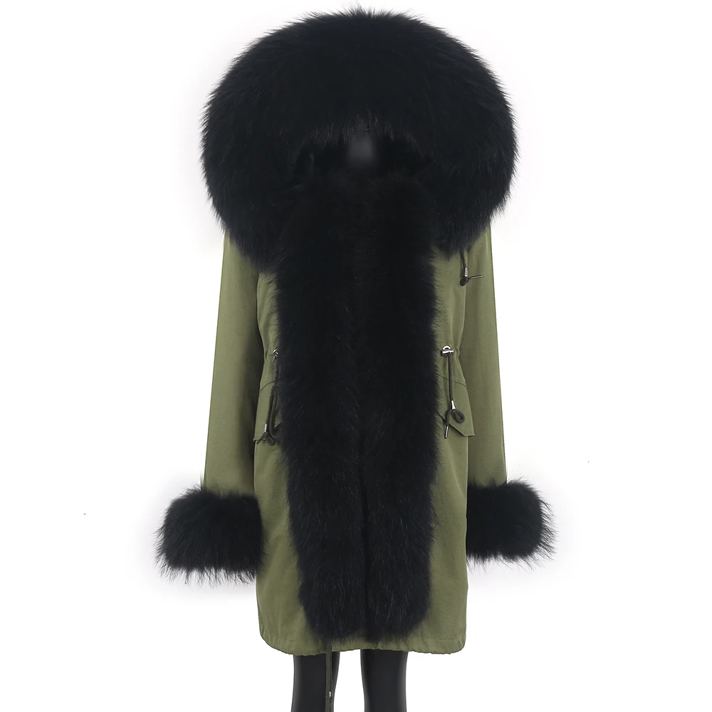 2023 Women Natural Real Fox Fur Collar Thick Big Fur Real Fur Coat Loose Fashion Long Parkas Female Winter Jacket Removable