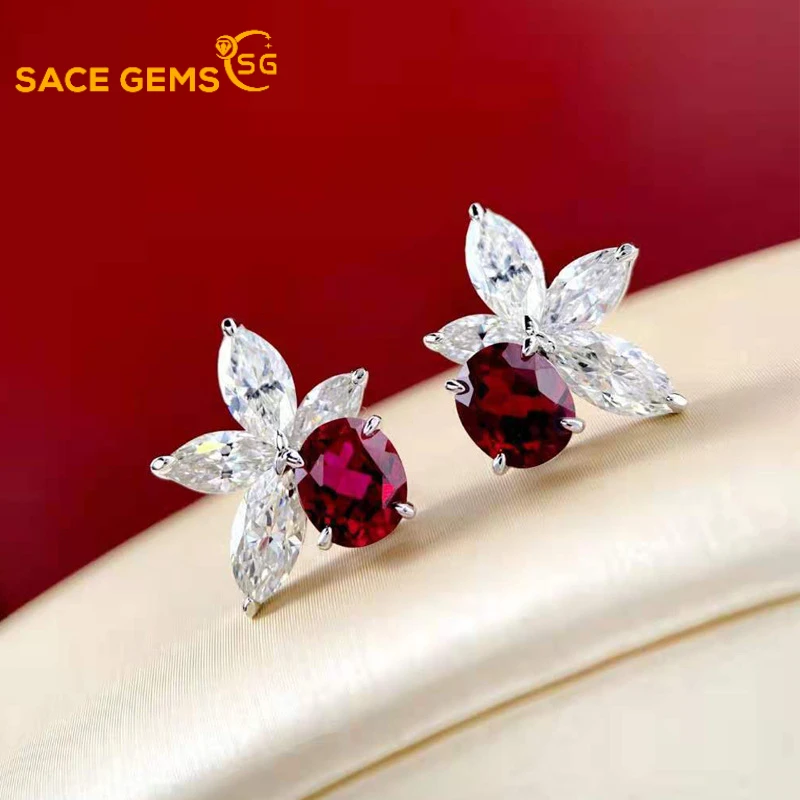 

SACE GEMS Ruby Brocade Lady Earrings 925 Sterling Silver Plated 18K Gold Vintage Texture Dove Blood Red Diamond Eardrop