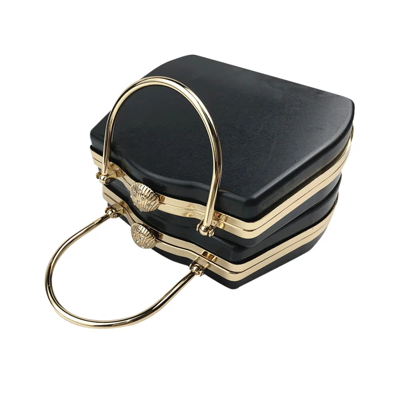 

1 Set Gold Color Metal Purse Frame with bag handles black plastic box clutches frame purse handbag evening accessories hangers
