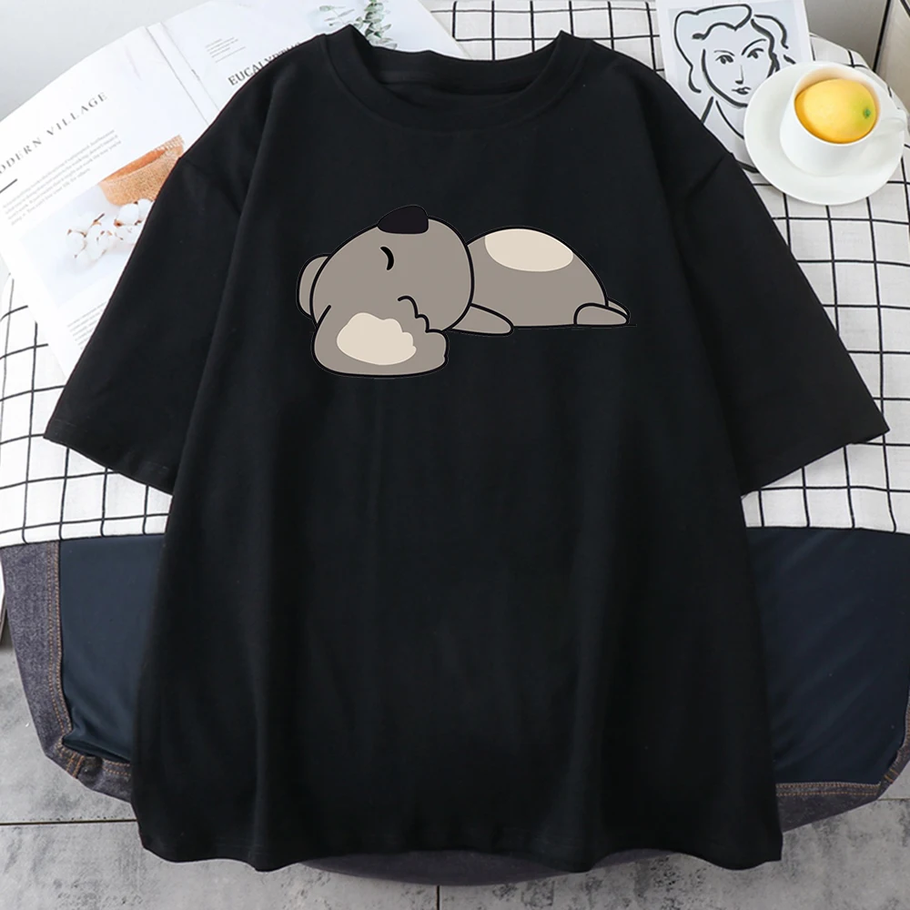 Women Oversized T Shirts Koala Lying Flat On The Ground Sleeping Print Harajuku Casual T-shirt Summer Female Short Sleeve Tops