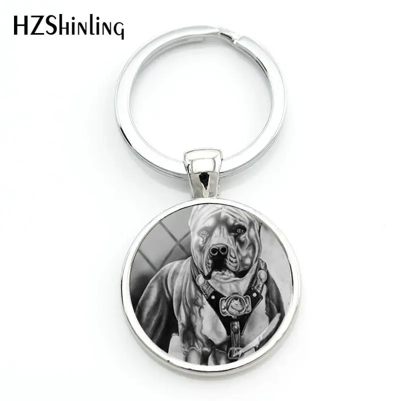 Fashion Pit Bull Dog Keyring Pitbull Keychain Glass Dome Key Chains Hot Round Hand craft Keyrings For A Woman Bag