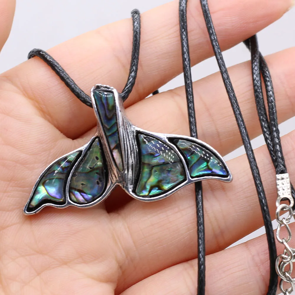 Mermaid Tail Pendant Necklace Natural Abalone Shell Charms Alloy Long Choker Whale Tails Necklaces for Women Exquisite Jewelry