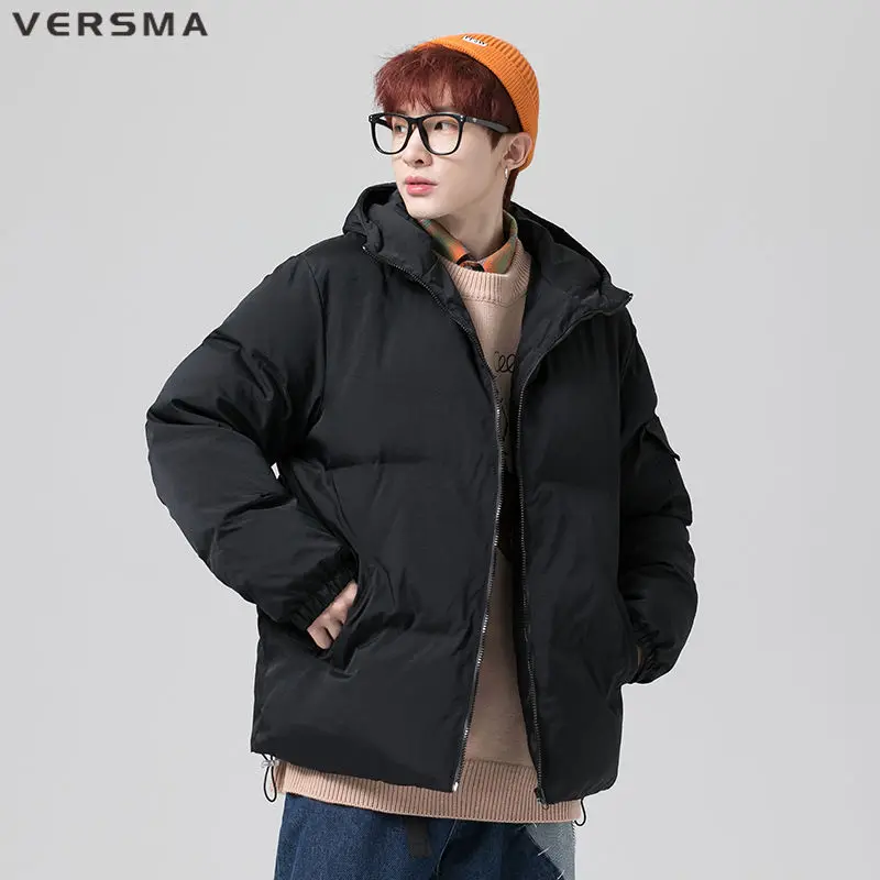 VERSMA Japanese Vintage Chic Reflective Solid Color Parka Men Hip Hop Streetwear Winter Warm Thick Youth Parkas 5XL Dropshipping