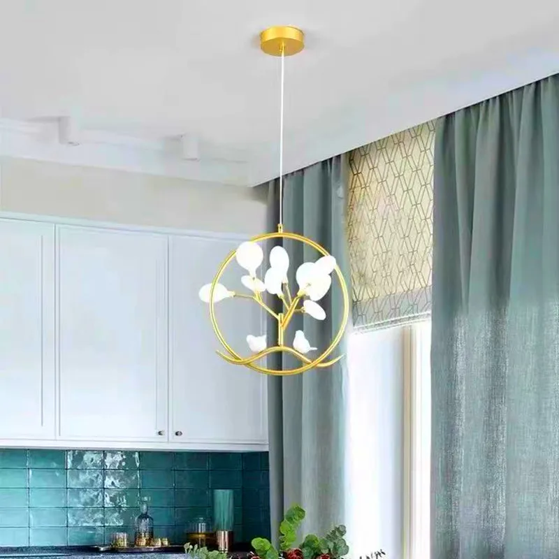 

Nordic gold chandelier round Style Tree Branch Iron Luster bird light Home Decoration for Living Room Bedroom hallway chandelier