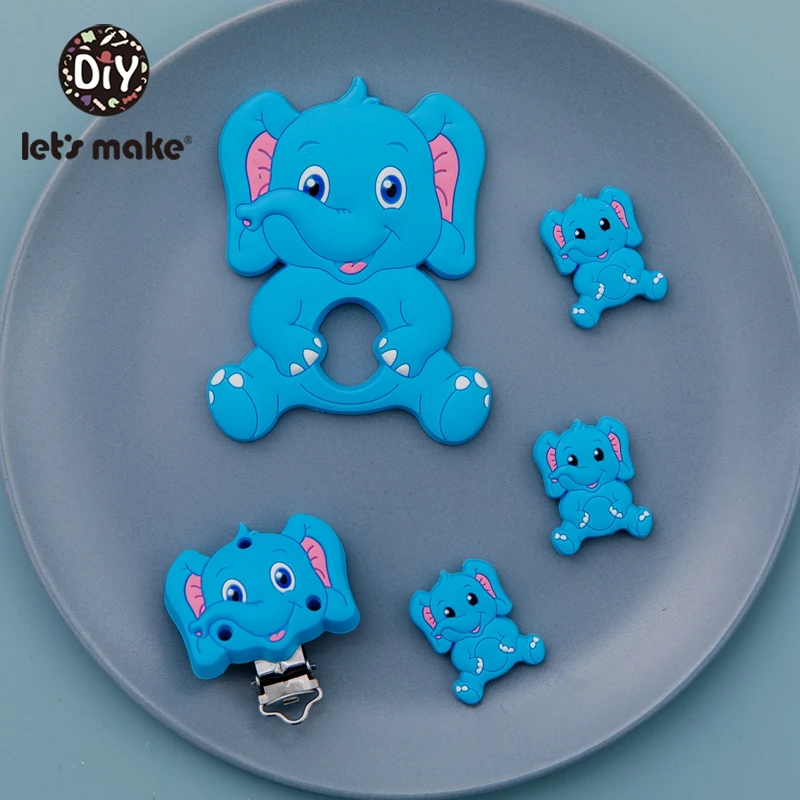 

Let'S Make 3PCS Silicone Teether Toy Suit Smile Elephant Pacifier Clip Beads Food Grade For Kid Chewing Necklace Beading DIY