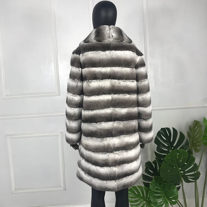 Chinchilla Rex Rabbit Fur Coat Turndown Collar Real Fur Coat Women's Long Coat Beauty Warm Fashion New Arrivals