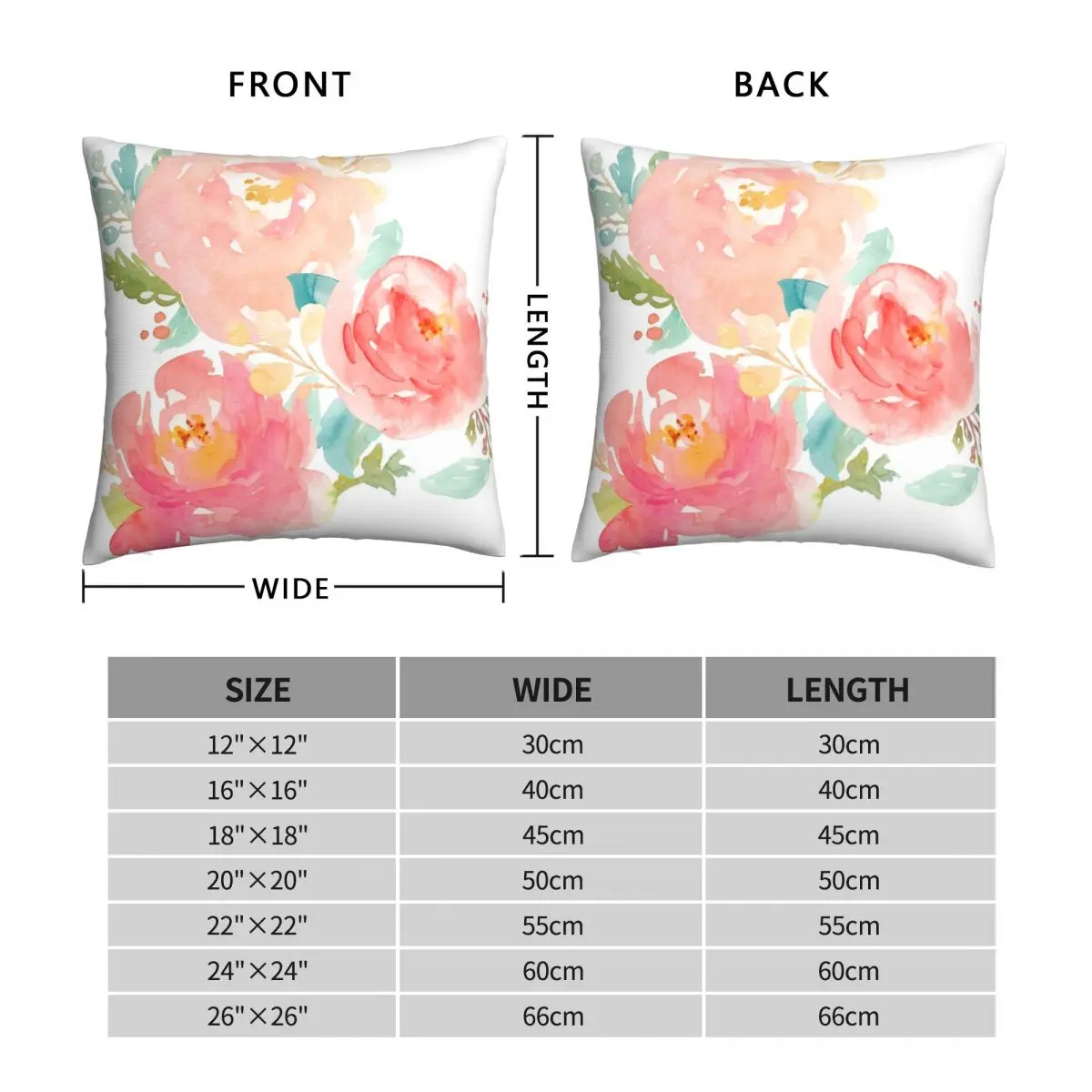 Peonies Watercolor Bouquet Pillowcase Polyester Linen Velvet Creative Zip Decor Pillow Case Bed Cushion Case