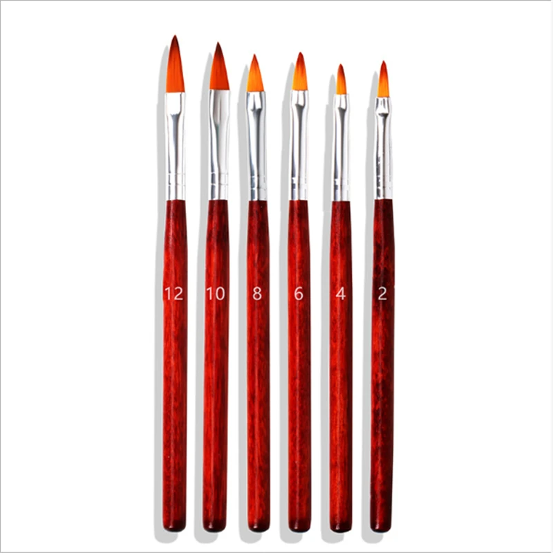 

6Pcs Professional Manicure UV Gel Brush Red Wood Handle Nail Art Painting Drawing Brush Phototherapy Tools