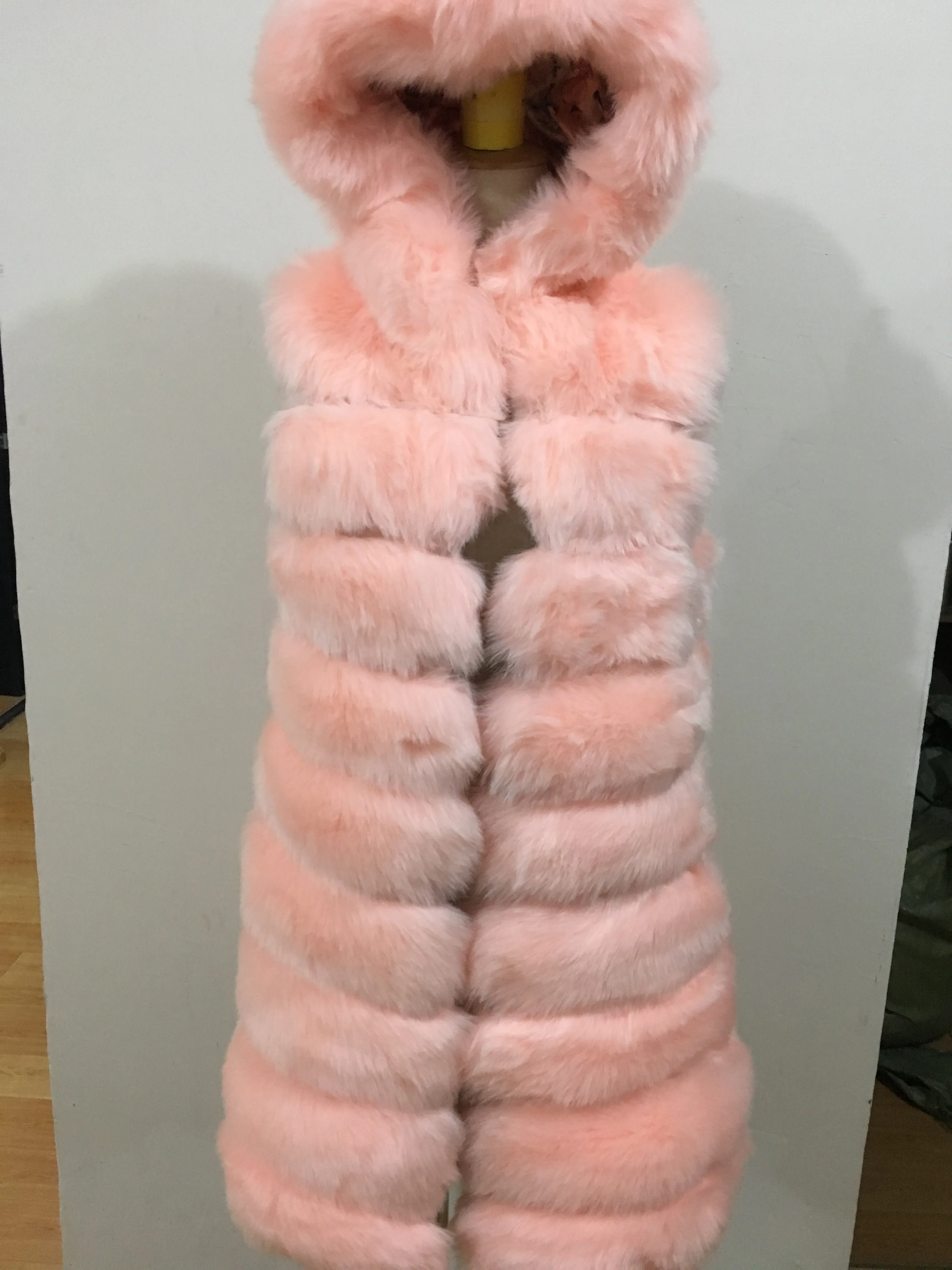 S-7XL Fashion Longer Faux Fox Mink Fur Vest With Hooded Female Winter Slims X-Long Fluffy Fake Fur Vests Fur Coat  Jackets J03