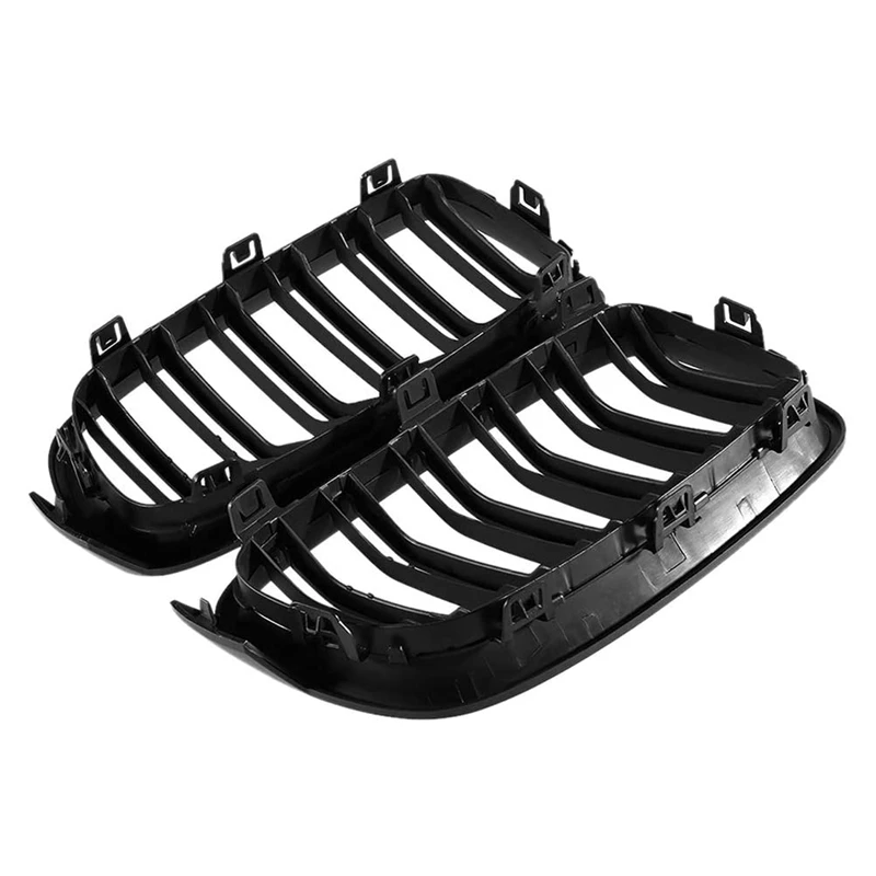 F30 Grill, przednia maska kratka nerkowa do BMW serii 3 F30 F31 F35 2012-2018 (podwójna listwa matowy czarny Grill, zestaw 2-Pc)