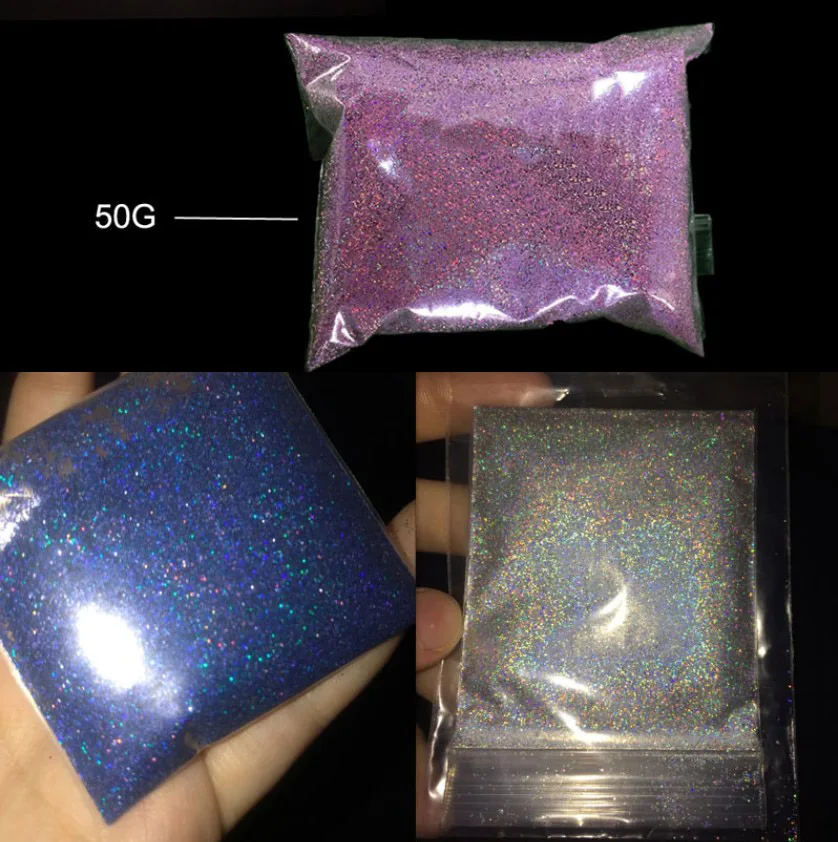 Polvo holográfico para uñas, pigmento para uñas, brillo láser, plata, rosa, cromo, lentejuelas, escamas, decoración DIY, 24 colores, 50G