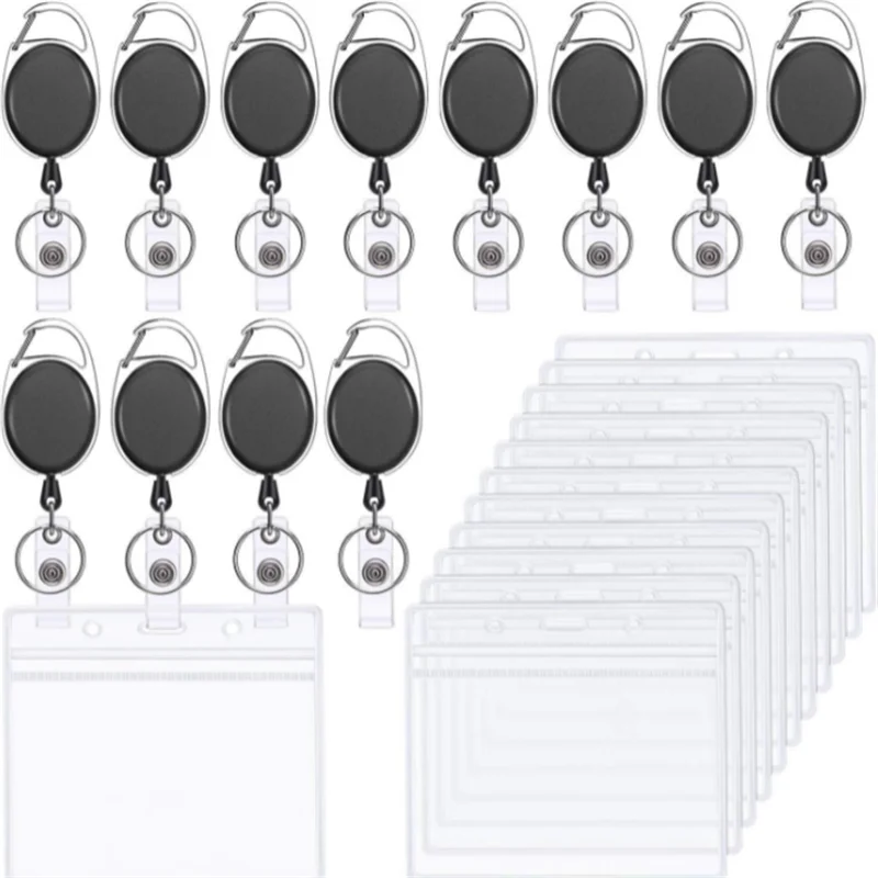 Titolare della carta da lavoro per personale trasparente con tracolla Clip retrattile Badge Reel custodia per carta per dipendenti custodia cordino