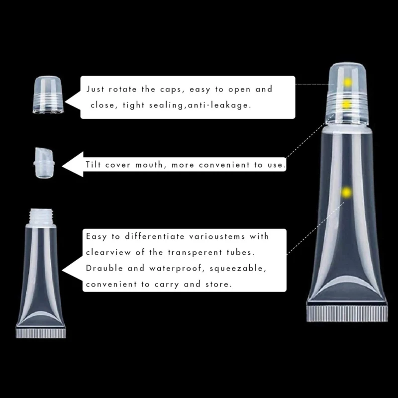 50PCS 8/10/15ML Tubi vuoti per lucidalabbra con imbuti Trasparente morbido contenitore per lucidalabbra Tubi riutilizzabili per lucidalabbra per strumento di trucco fai da te