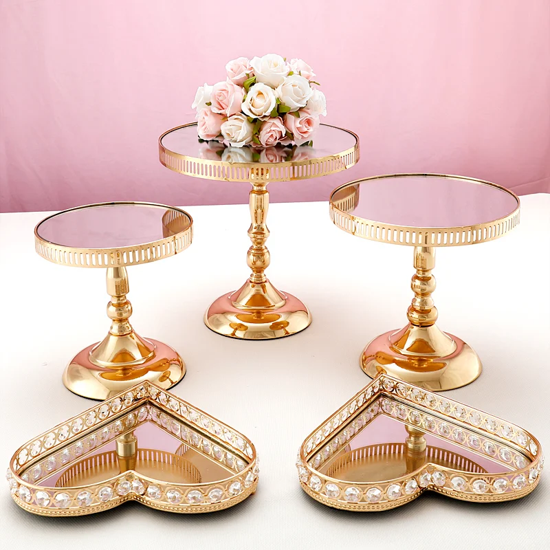 Striped mirror round cake stand set Dessert Display Cupcake Stands 3-6pcs