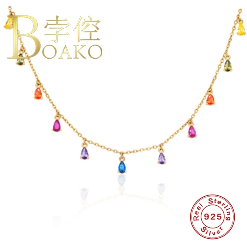 BOAKO-collar de Plata de ley 925 para mujer, joyería para mujer, Cadena de Luna y estrellas 2020, Gargantilla de circonita, #8,5