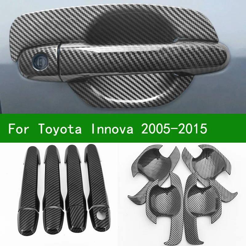 Accessory glossy Carbon fiber car Side Door Handle bowl cover trim For toyota innova 2005-2015 2012 2010 2008 2009  2014 2013