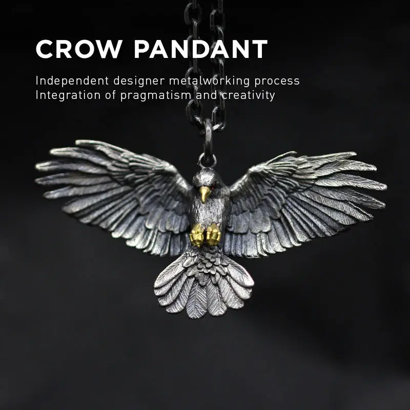 Vintage Silver Plated Crow Necklace Pendant Personality Men Women Eagle Necklace Punk Hip Hop Chain Fashion Jewelry Party Gifts