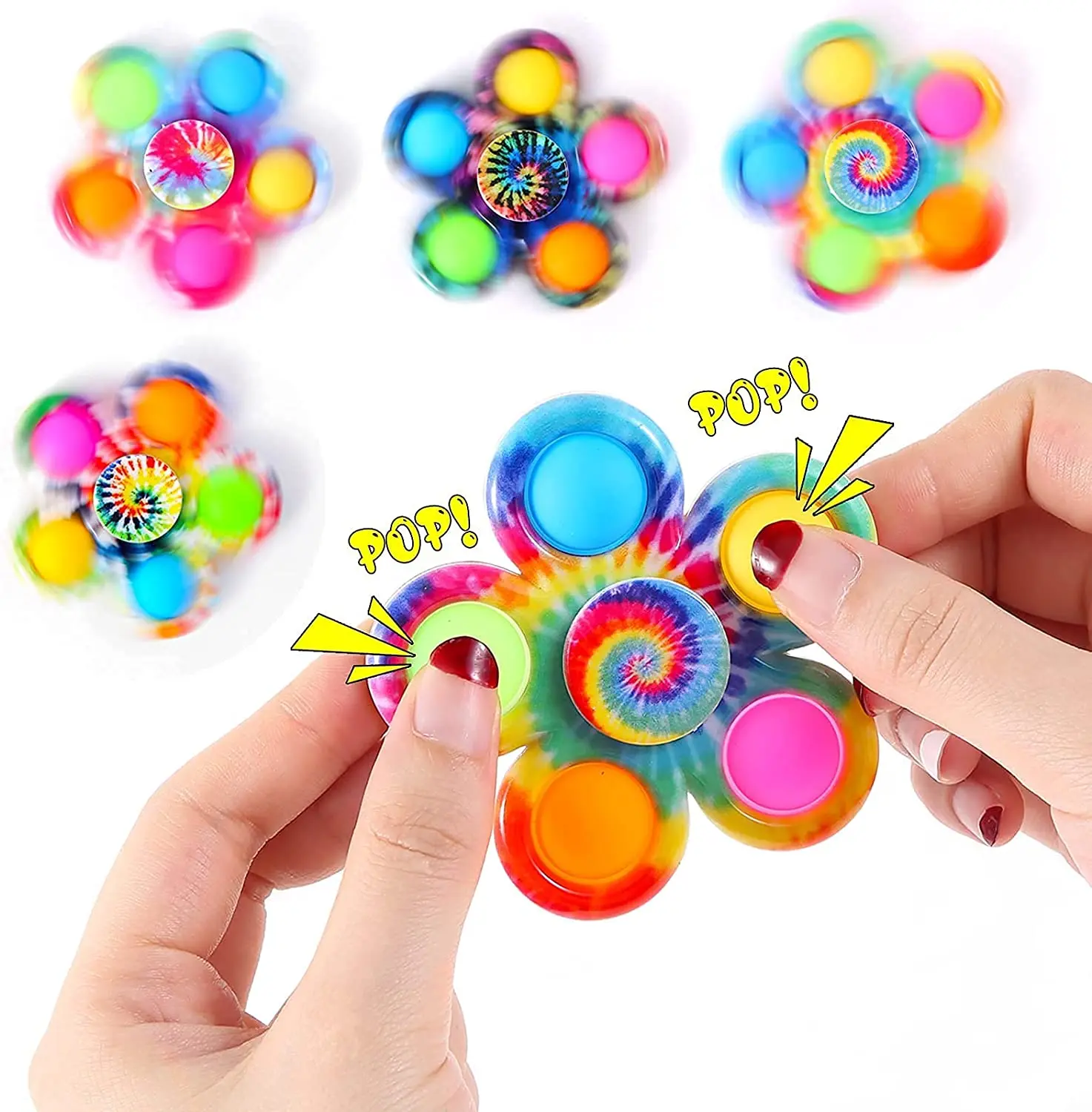 Simple Dimple Fidget Spinner Toys Early Education Fidget Toys Tie-Dye Popper Pop Bubble Spinner Set For Child Fidgets Antiestres