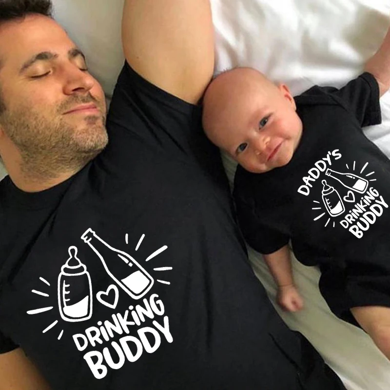 Drinking Buddy and Daddy\'s Drinking Buddy Funny Family Matching Tshirts Father and Daughter Son Daddy and Me Shirt New Dad Gift