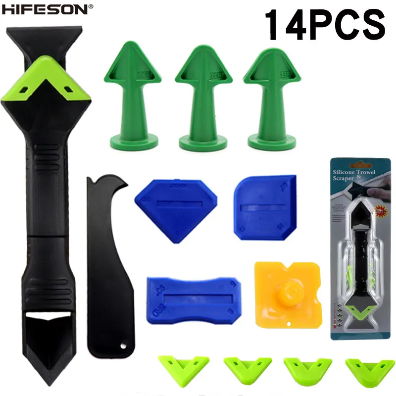 HIFESON Silicone Remover Caulk Sealant Smooth Scraper 3 In 1 Grout Kit Seam Tape Home Cleaning Cracking Tools 14Pcs/Set