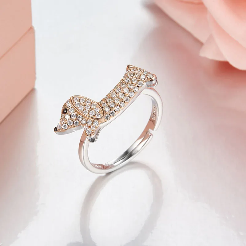 

Baoyocn Fashion Real S925 Sterling Silver Dachshund Puppy Finger Ring Adjustable Size for Women Girls Cute Fancy Dog Pet Jewelry