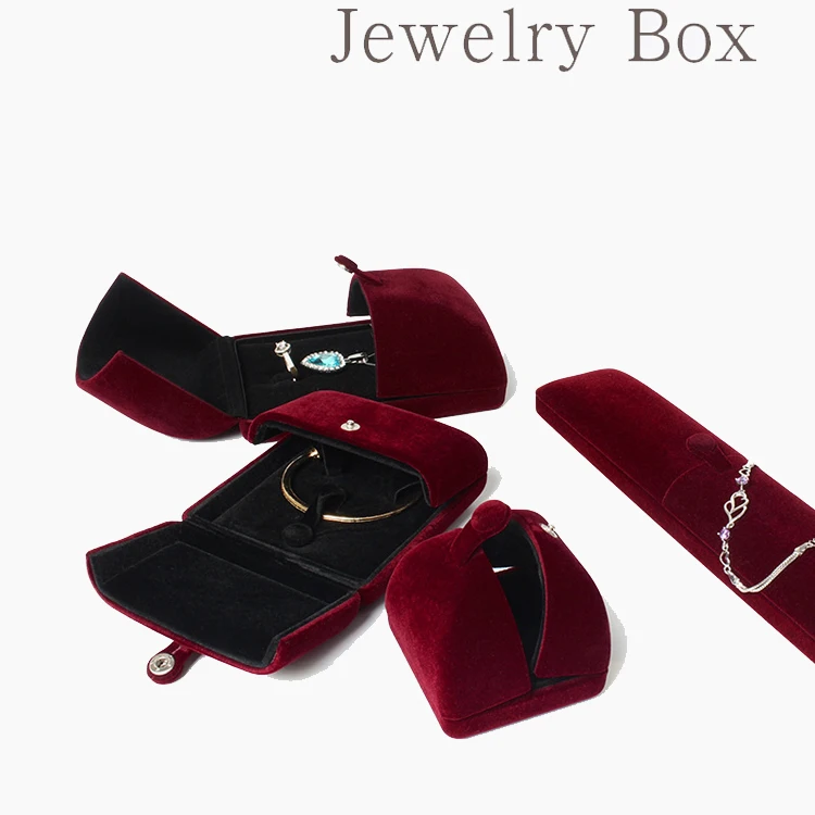 High-Grade Velvet Button Mongolian Double Open Jewelry Box Velvet Ring Ring Bracelet Necklace Packaging Jewelry Box