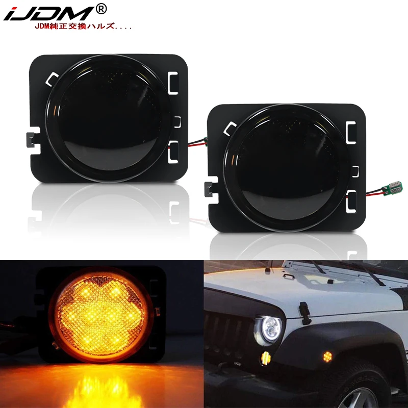 iJDM For 2007-2017 Jeep Wrangler JK Front Fender Flare Side Marker Light, Replace OEM Amber Sidemarker Lamps Turn Signal Lights