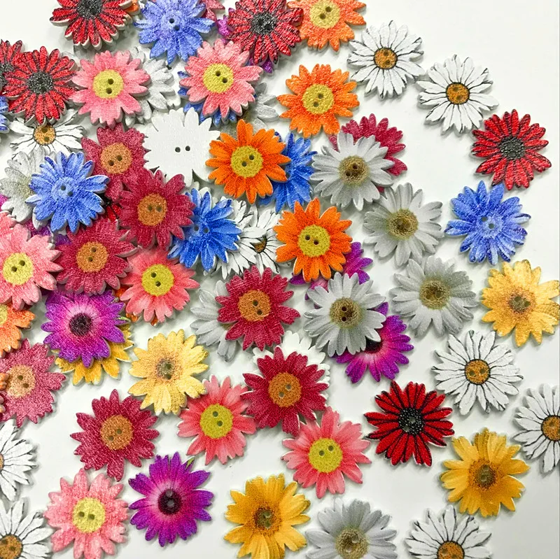 50pcs Fa- Szállodai küldönc flower-shaped scrapbook Összevarrás kiegészítők dekor gombot DIY kézműves handmade Öltözés dekorációs 2 holes 25mm