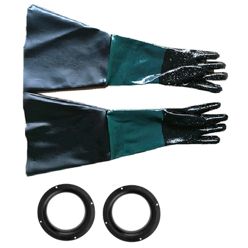 

1Pair Durable Rubber Sandblasting Gloves 60cm Heavy Duty Working Protective Sandblaster Gloves for Sandblast Machine Cabinet