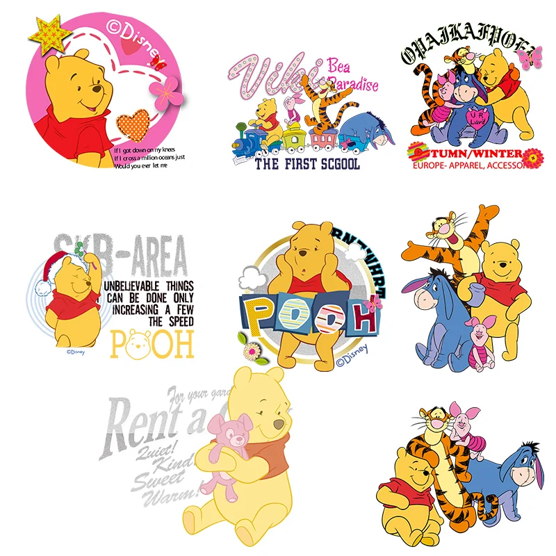 

Family photo Winnie the Pooh cartoon animation letter Heat Transfer printing Vinyl Sticker For Clothes Iron on patches