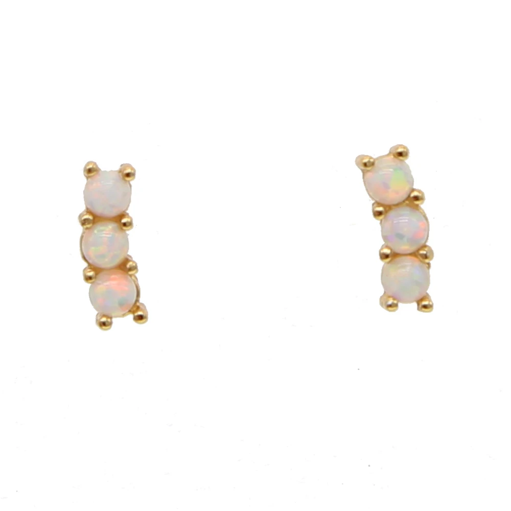 

Triple Horizontal Bar Opal Earring 925 Sterling Silver Simple Stone Design Minimal Delicate Studs For Girl